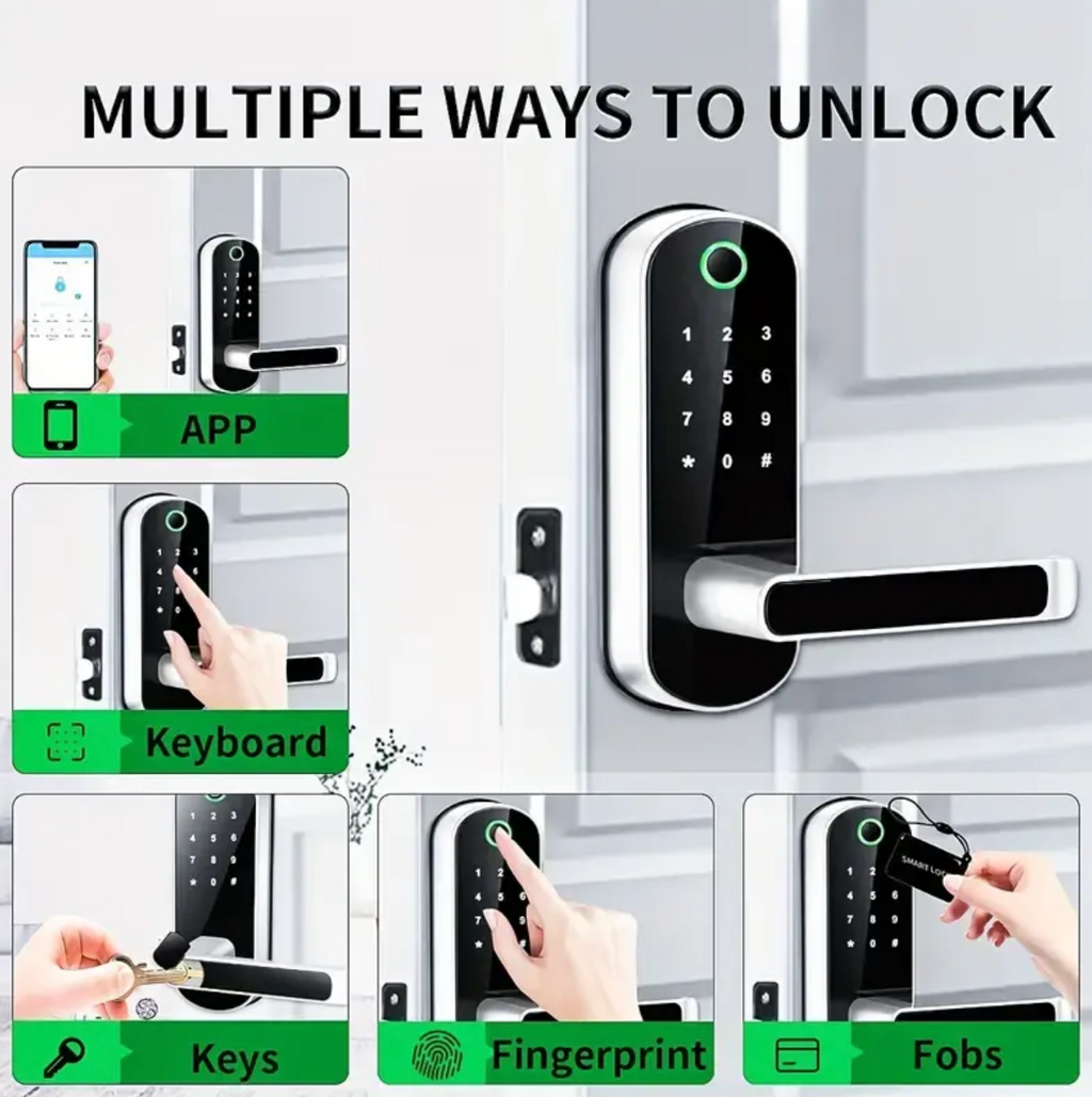 SecureEntry™ Smart WiFi Door Lock – Keyless Tuya App & TTLock Fingerprint Entry System